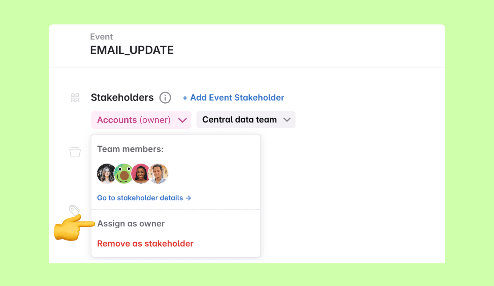 Screenshot of a modal to add stakeholder team to an event